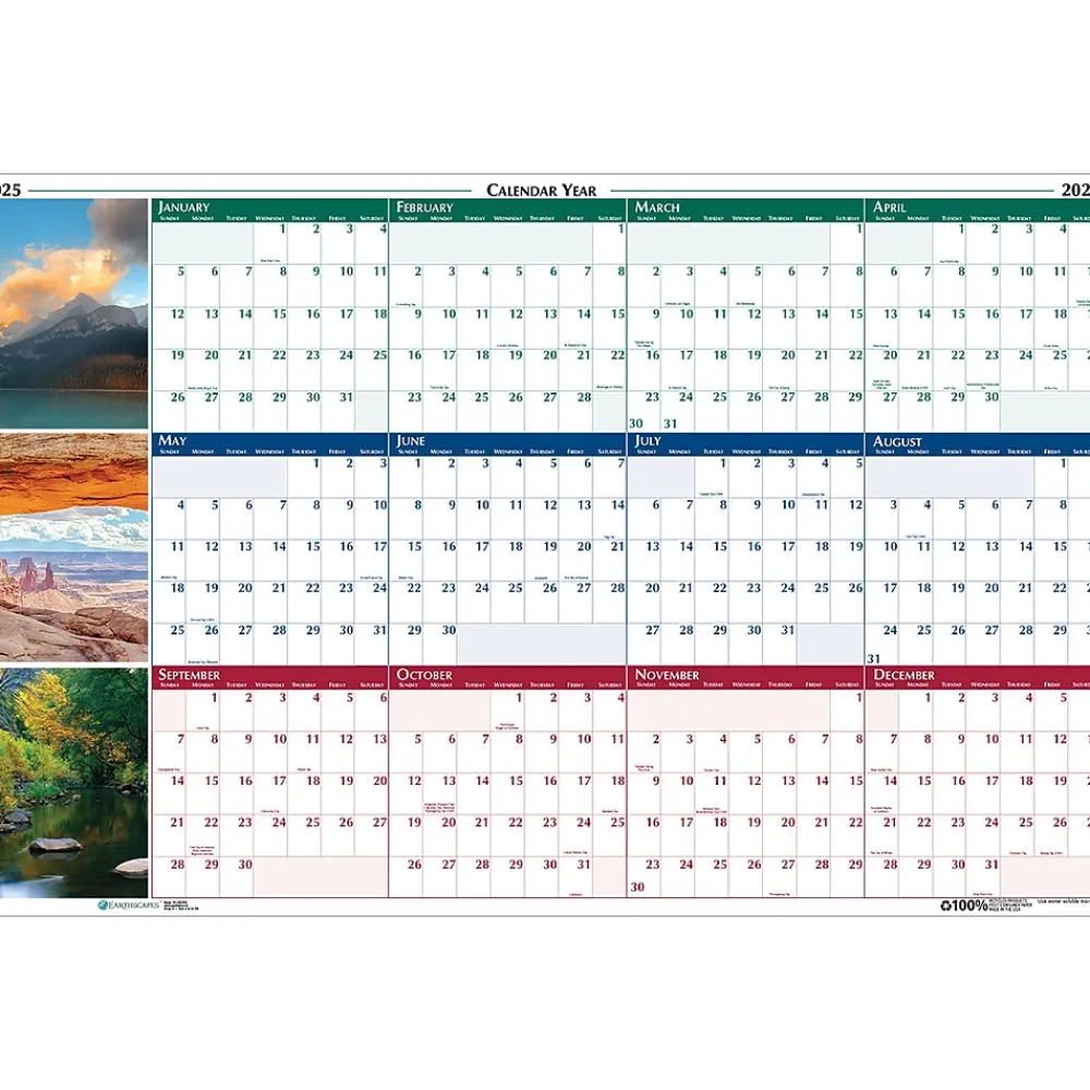 2025 Calendars|House of Doolittle 2025 Earthscapes 24" x 37" Yearly Dry Erase Wall Calendar, Reversible (393-25)