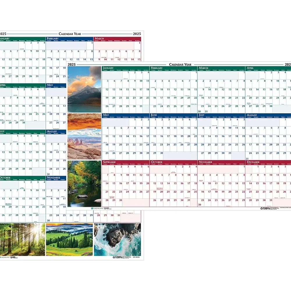 2025 Calendars|House of Doolittle 2025 Earthscapes 24" x 37" Yearly Dry Erase Wall Calendar, Reversible (393-25)