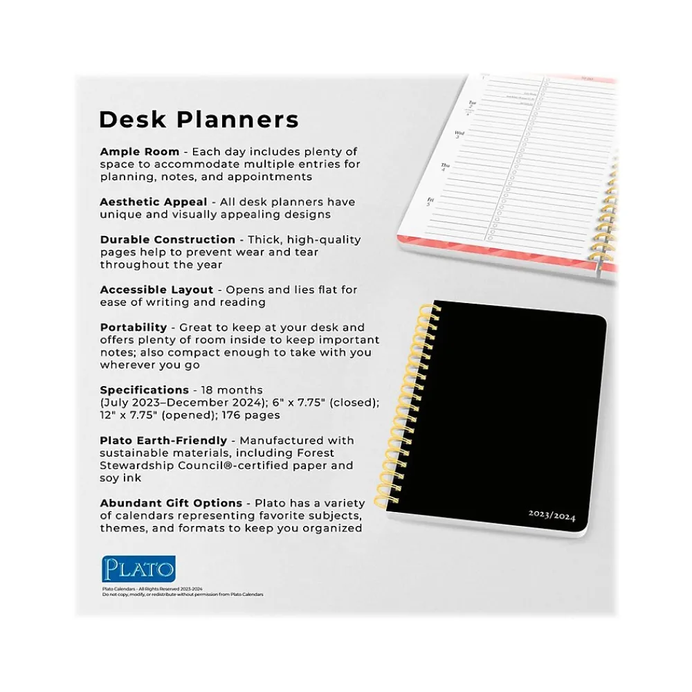 Academic Planners|Plato 2024 6" x 7.75" Academic & Calendar Weekly Planner, Paperboard Cover, Black (9781975457396)