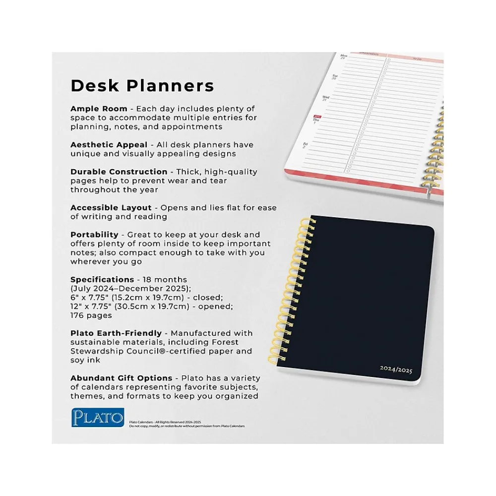 Academic Planners|Plato 2024-2025 6" x 7.75" Academic & Calendar Weekly Planner, Paperboard Cover, Solid Black (9781975480349)
