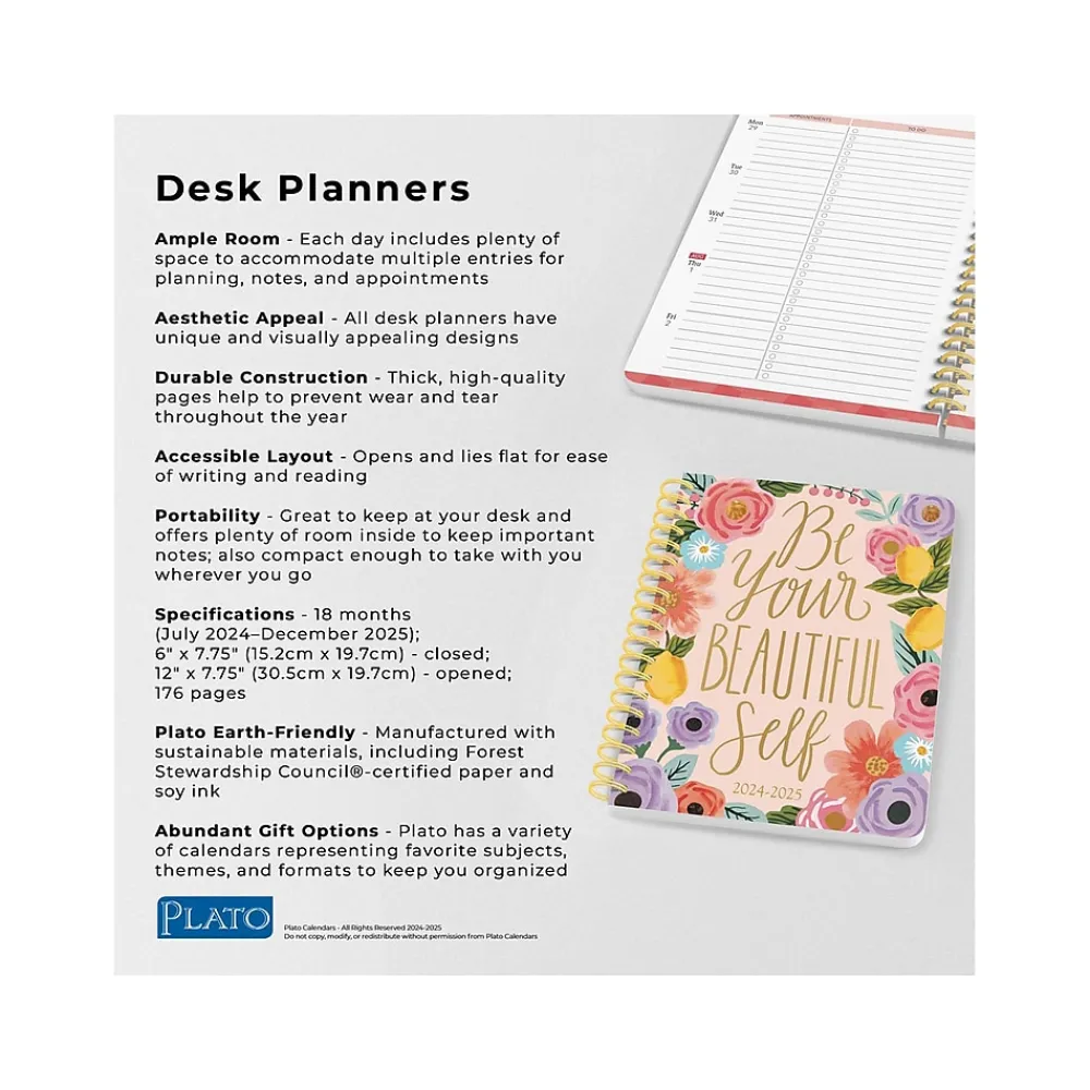 Academic Planners|Plato 2024-2025 Bonnie Marcus OFFICIAL 6" x 7.75" Academic & Calendar Weekly Planner, Paperboard Cover, Multicolor