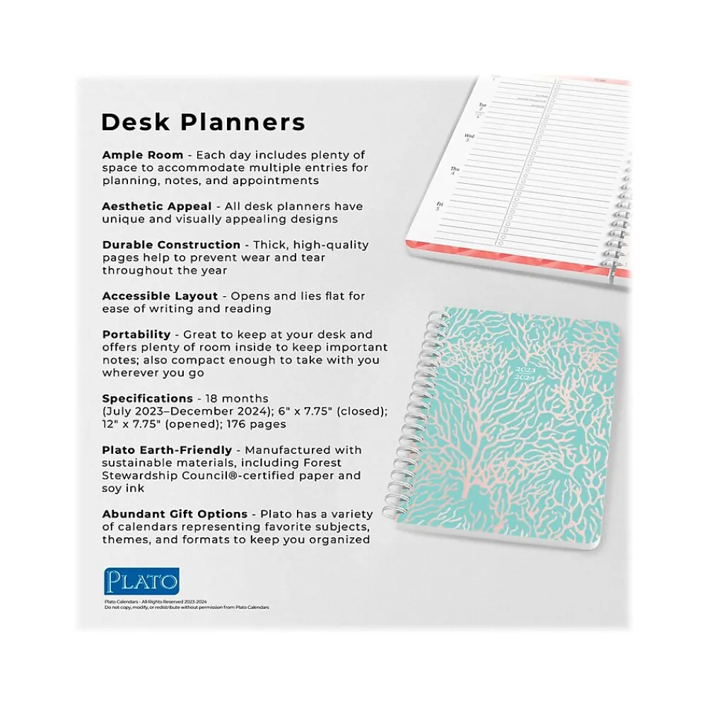 Academic Planners|Plato 2024 Seaside Currents 6" x 7.75" Academic & Calendar Weekly Planner, Paperboard Cover, Blue/Pink (9781975470579)
