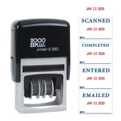 Stamps & Stamp Pads|2000 Plus 4-in-1 Date Stamp, Scanned, Completed, Entered, Emailed, Blue and Red Ink (011098)