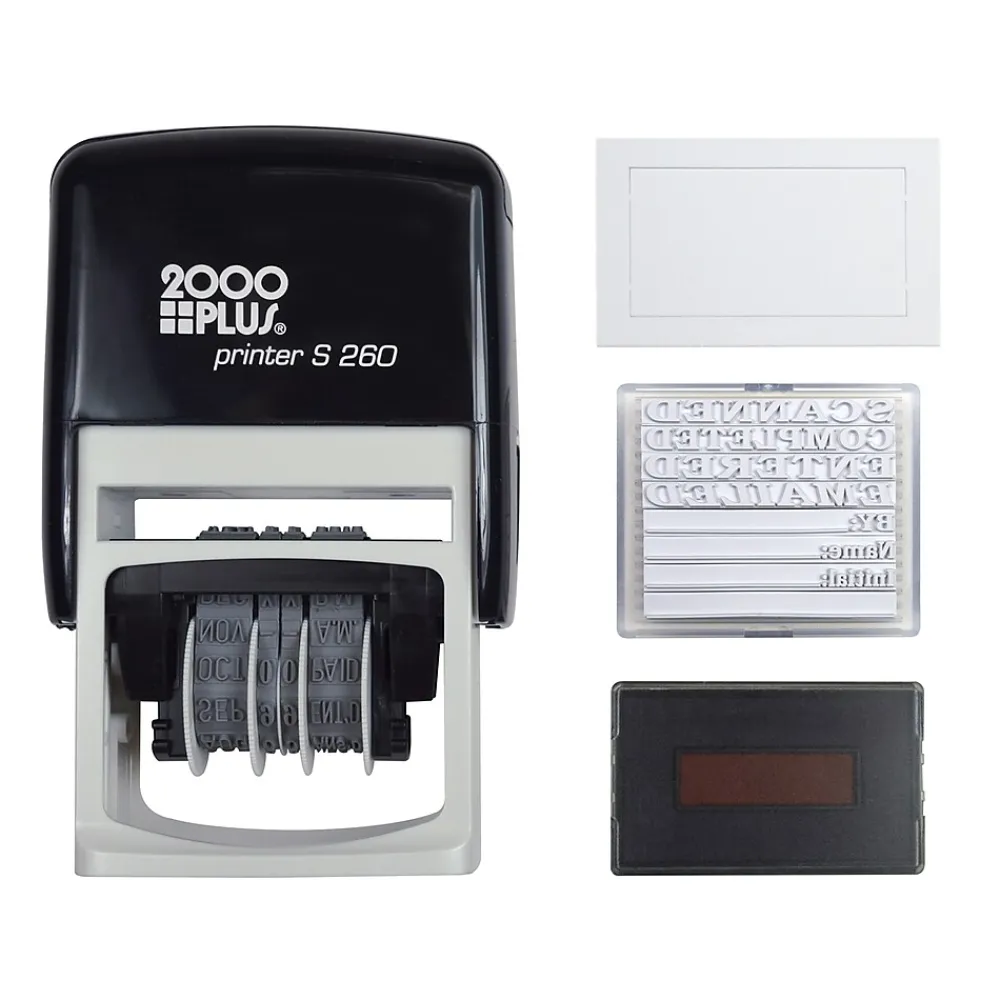 Stamps & Stamp Pads|2000 Plus 4-in-1 Date Stamp, Scanned, Completed, Entered, Emailed, Blue and Red Ink (011098)