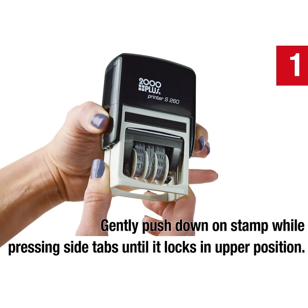 Stamps & Stamp Pads|2000 Plus 4-in-1 Date Stamp, Scanned, Completed, Entered, Emailed, Blue and Red Ink (011098)