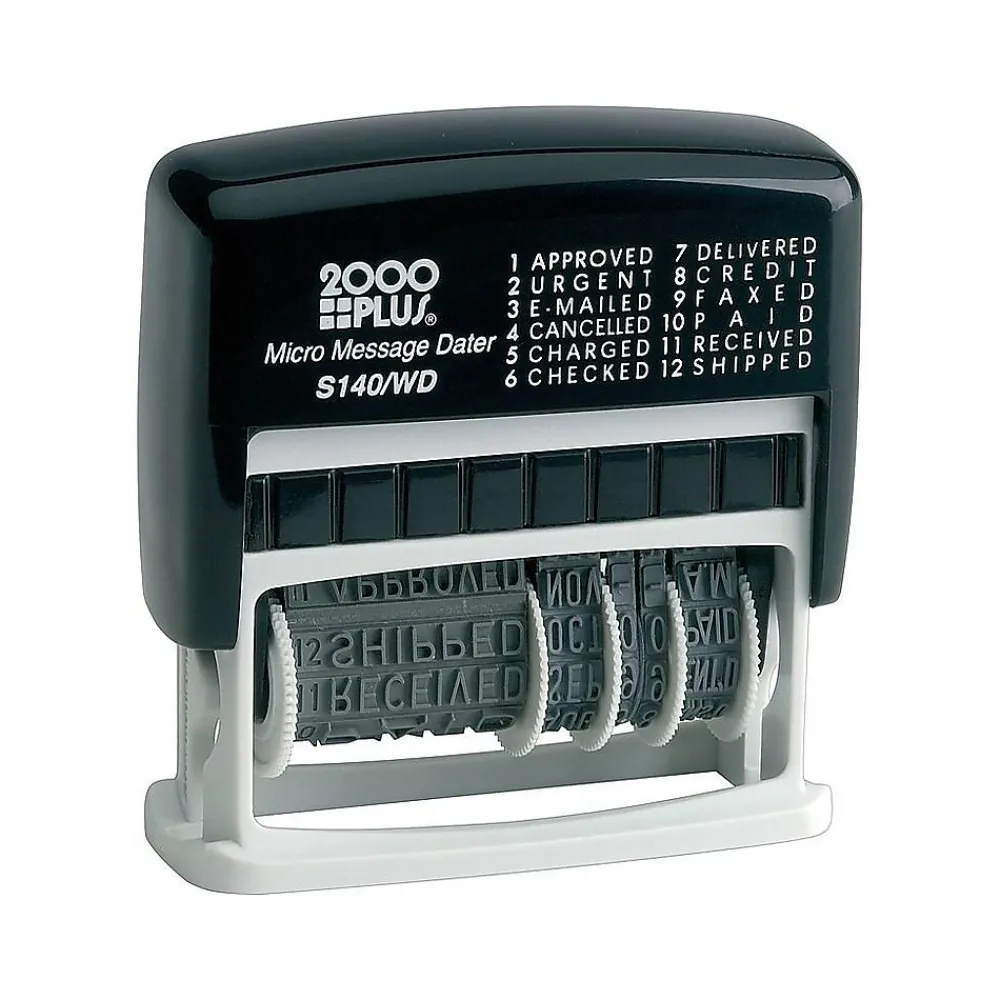 Stamps & Stamp Pads|2000 Plus Micro Message Dater 12-in-1 Self-Inking Date and Message Stamp, Black Ink (011090)