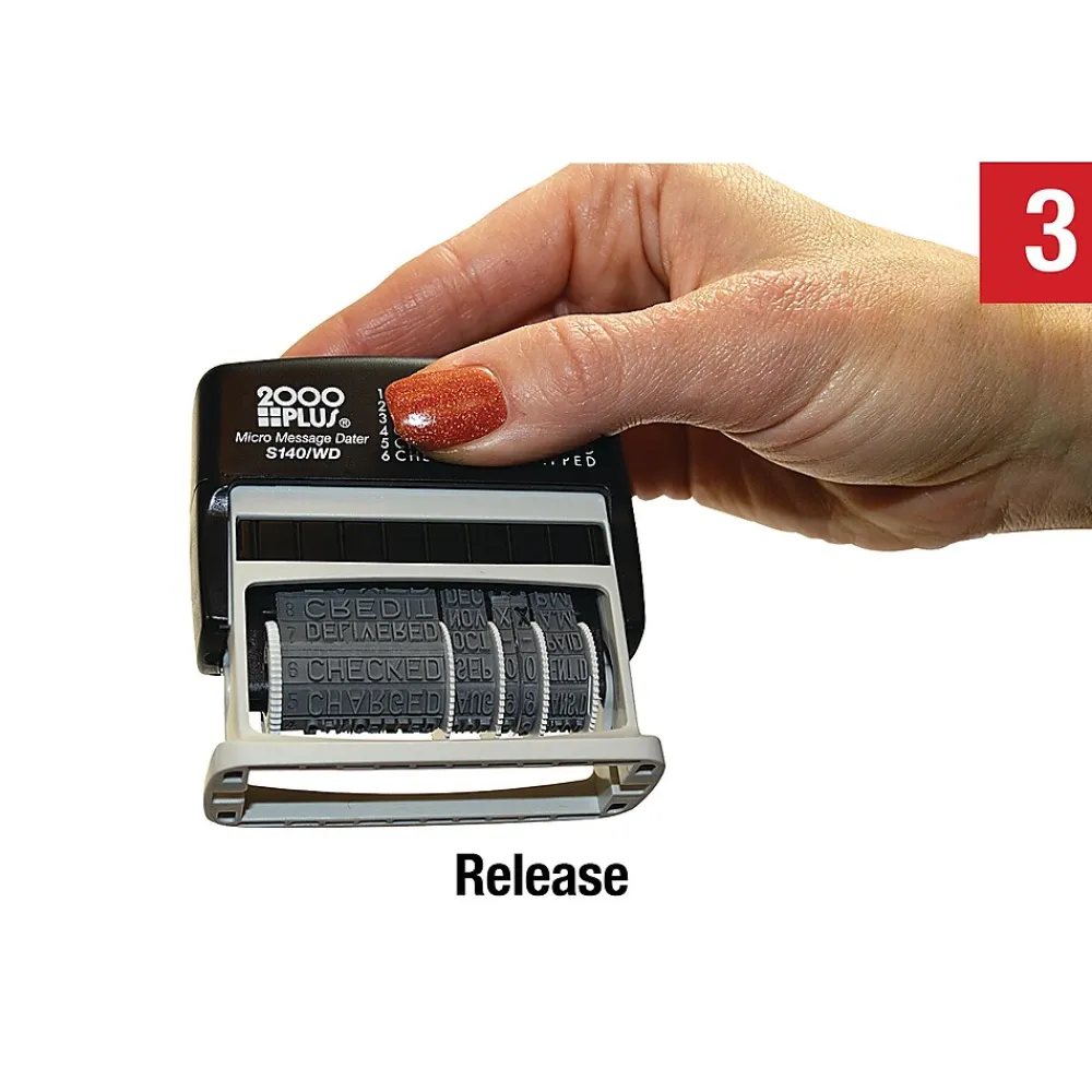Stamps & Stamp Pads|2000 Plus Micro Message Dater 12-in-1 Self-Inking Date and Message Stamp, Black Ink (011090)