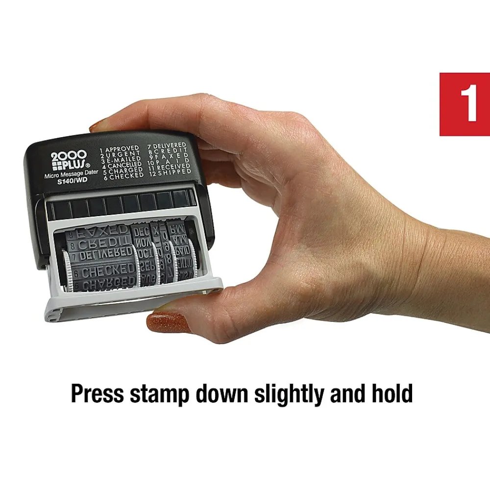 Stamps & Stamp Pads|2000 Plus Micro Message Dater 12-in-1 Self-Inking Date and Message Stamp, Black Ink (011090)