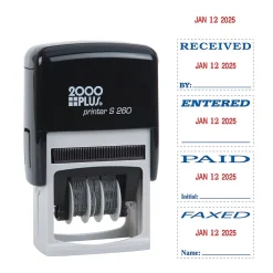 Stamps & Stamp Pads|2000 Plus Printer S 260 Faxed, Paid, Received, Entered Rectangle Date Stamps, Blue and Red Ink (065005)