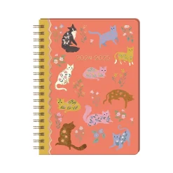 Academic Planners|Punch Studio 2024-2025 Floral Cats 7" x 9.5" Weekly & Monthly Planner, Coral Multi (79143)