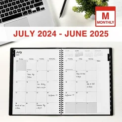 Academic Planners|Staples 2024-2025 8" x 11" Academic Monthly Planner, Faux Leather Cover, Black (ST23571-23)