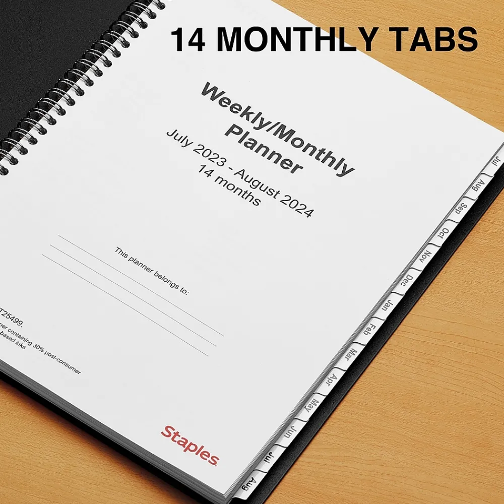Academic Planners|Staples 2023-2024 8" x 11" Academic Weekly & Monthly Appointment Book, Black (ST25499-23)