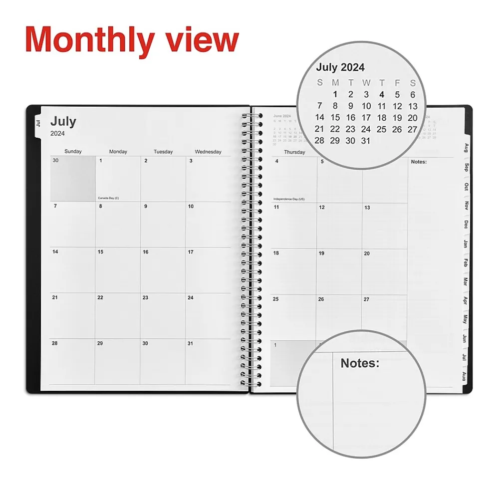 Academic Planners|Staples 2024-2025 8" x 11" Academic Weekly & Monthly Appointment Book, Plastic Cover, Black (ST25499-23)