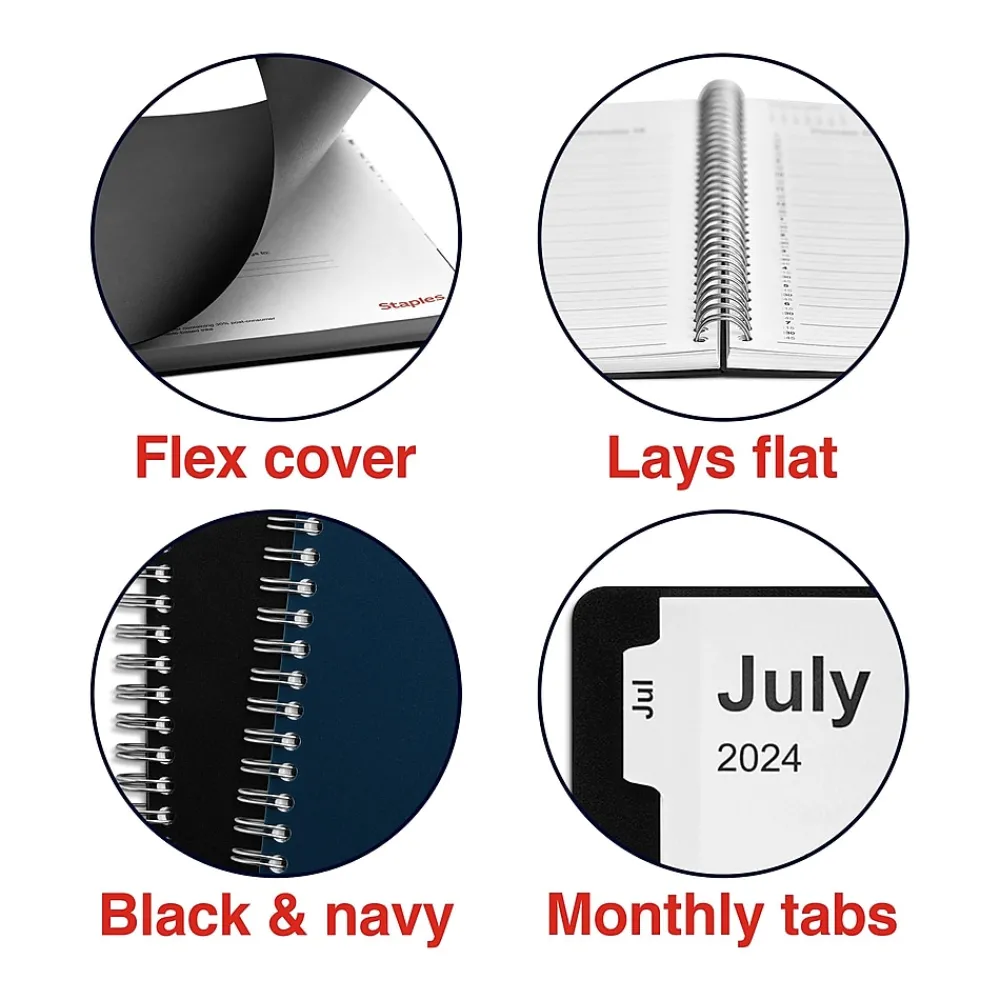 Academic Planners|Staples 2024-2025 8" x 11" Academic Weekly & Monthly Appointment Book, Plastic Cover, Black (ST25499-23)