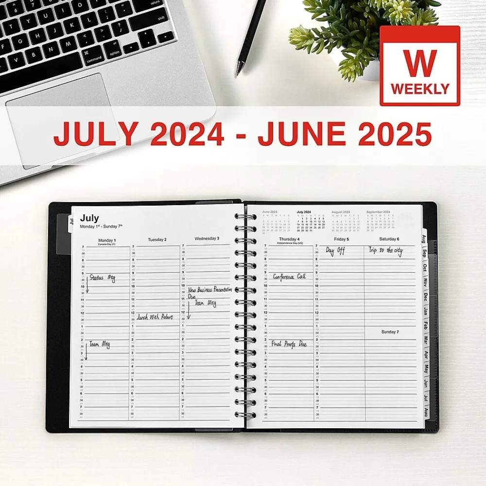 Academic Planners|Staples 2024-2025 7" x 9" Academic Weekly & Monthly Appointment Book, Plastic Cover, Black (ST25497-23)