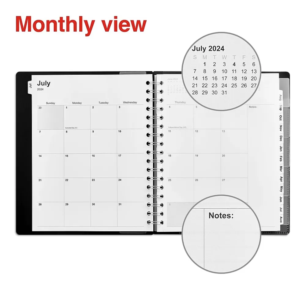 Academic Planners|Staples 2024-2025 7" x 9" Academic Weekly & Monthly Appointment Book, Plastic Cover, Black (ST25497-23)