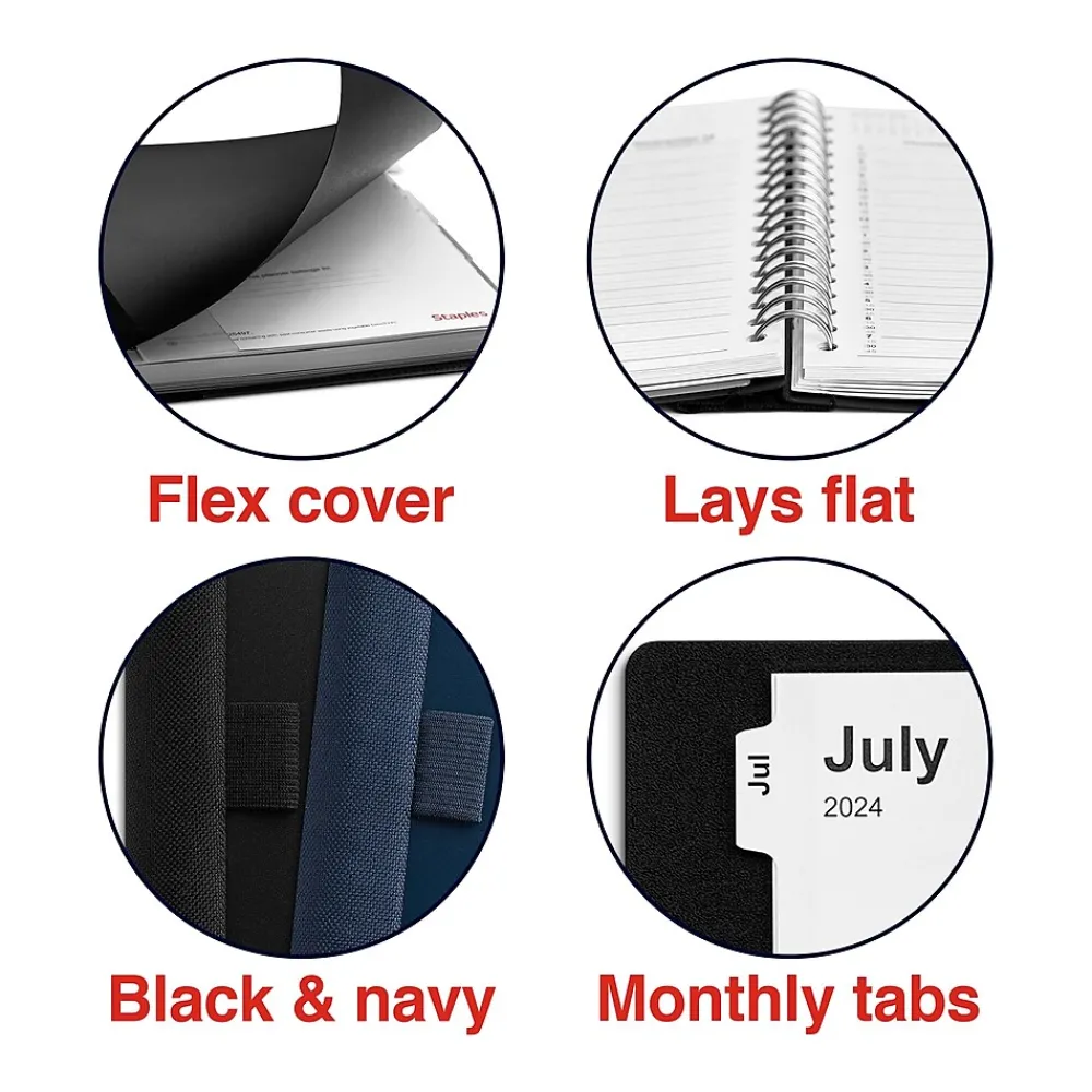 Academic Planners|Staples 2024-2025 7" x 9" Academic Weekly & Monthly Appointment Book, Plastic Cover, Black (ST25497-23)