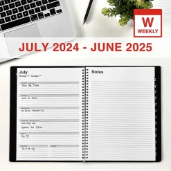 Academic Planners|Staples 2024-2025 8" x 11" Academic Weekly & Monthly Planner, Faux Leather Cover, Black (ST23572-23)