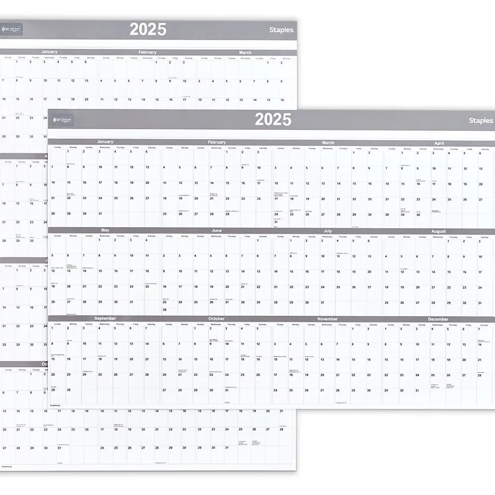 2025 Calendars|Staples 2025 36" x 24" Dry Erase Wall Calendar, Gray/White (ST52079-25)