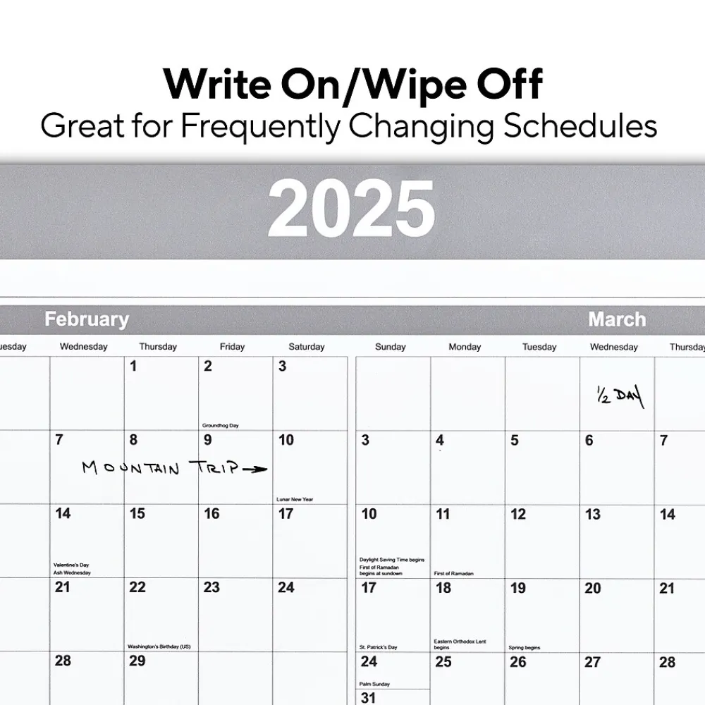 2025 Calendars|Staples 2025 36" x 24" Dry Erase Wall Calendar, Gray/White (ST52079-25)