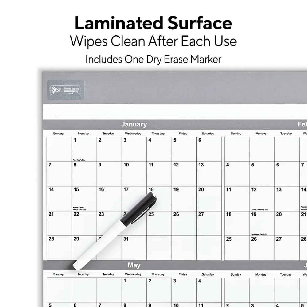 2025 Calendars|Staples 2025 36" x 24" Dry Erase Wall Calendar, Gray/White (ST52079-25)