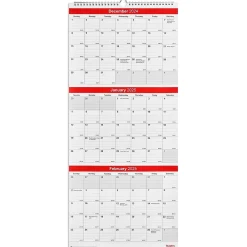2025 Calendars|Staples 2025 12" x 27" Wall Calendar, Red/White (ST53920-25)