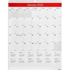 2025 Calendars|Staples 2025 22" x 29" Wall Calendar, White/Red (ST53914-25)