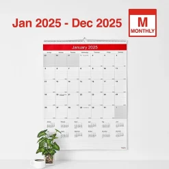 2025 Calendars|Staples 2025 22" x 29" Wall Calendar, White/Red (ST53914-25)