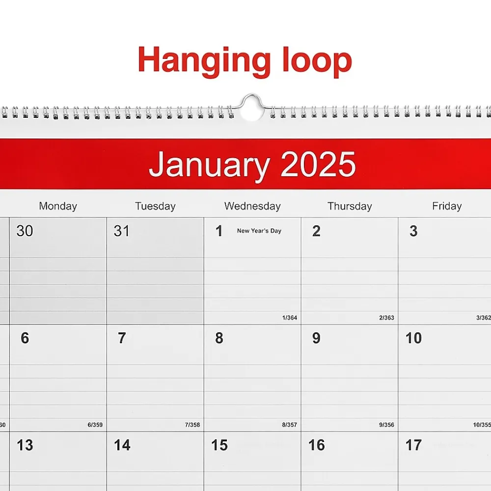 2025 Calendars|Staples 2025 22" x 29" Wall Calendar, White/Red (ST53914-25)