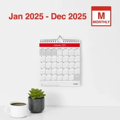 2025 Calendars|Staples 2025 6" x 7" Wall Calendar, Red/White (ST53923-25)