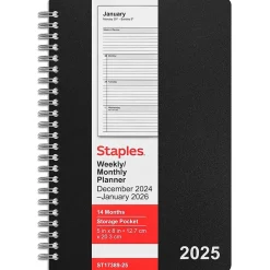 2025 Planners|Staples 2025 5" x 8" Weekly & Monthly Planner, Assorted Colors (ST17389-25)