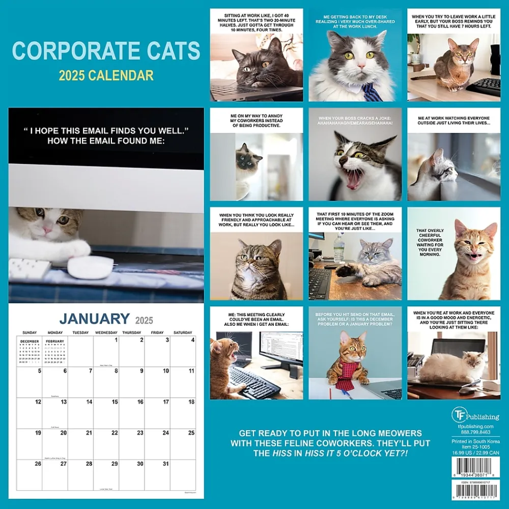 2025 Calendars|TF Publishing 2025 12" x 12" Corporate Cats Wall Calendar (25-1005)