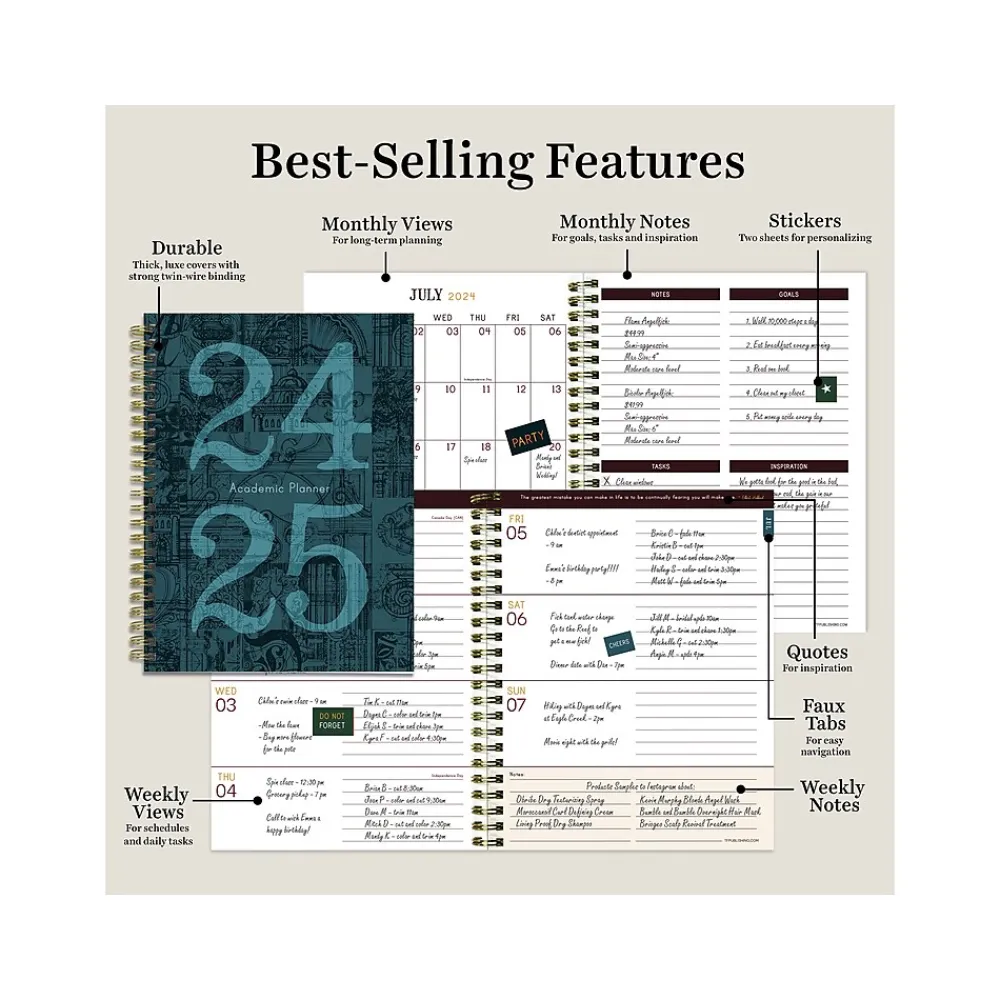 Academic Planners|TF Publishing 2024-2025 Bibliophile Series Mineral Fleur-De-Lis 6" x 8" Academic Weekly & Monthly Planner, Paperboard Cover