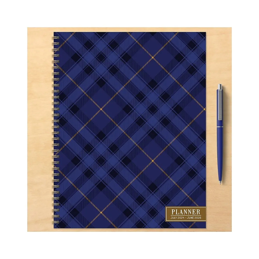 Academic Planners|TF Publishing 2024-2025 Bibliophile Series Royal Tartan 9" x 11" Academic Weekly & Monthly Planner, Paper Cover, Blue/Yellow