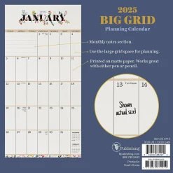 2025 Calendars|TF Publishing 2025 Big Grid-Floral 7" x 7" Monthly Wall Calendar (25-2110)