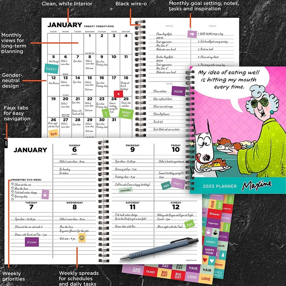 2025 Planners|TF Publishing 2025 Maxine 6.5" x 8" Weekly & Monthly Planner, Paperboard Cover, Multicolor (25-9228)