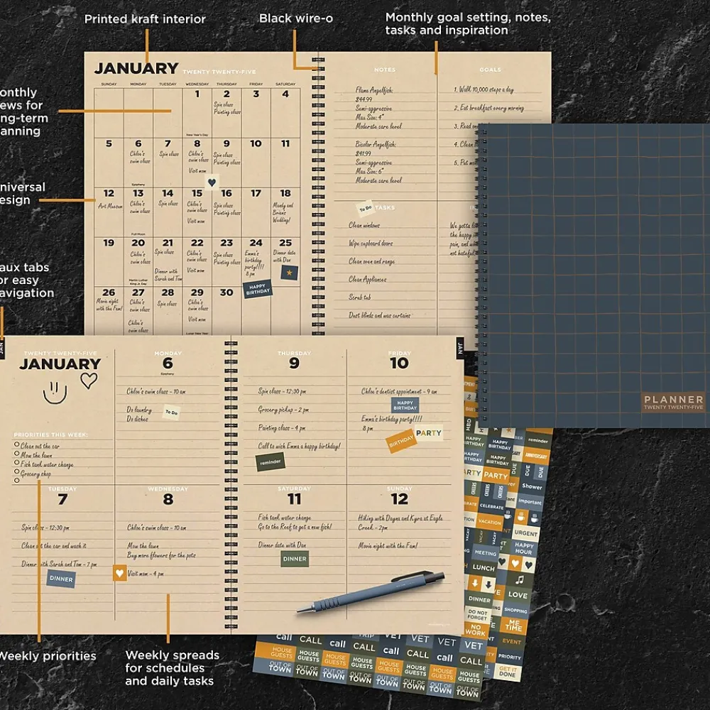 2025 Planners|TF Publishing 2025 Navy Grid Space 9" x 11" Weekly & Monthly Planner, Paperboard Cover, Multicolored (25-9704)