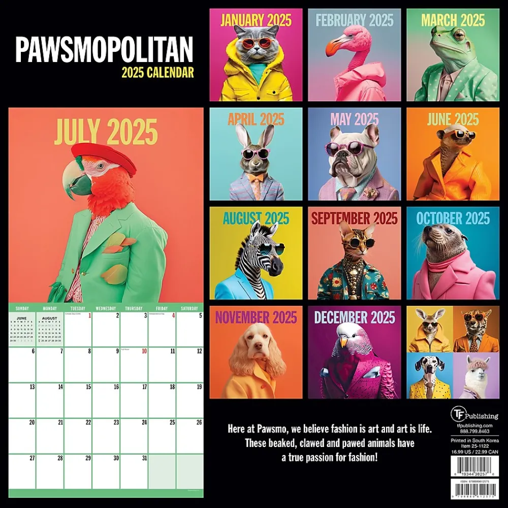 2025 Calendars|TF Publishing 2025 Pawsmopolitan 12" x 12" Monthly Wall Calendar (25-1122)