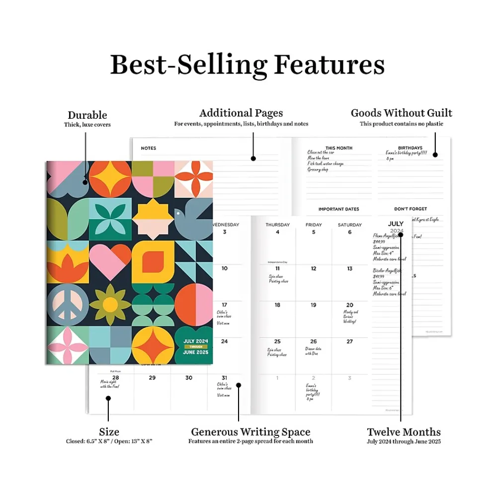 Academic Planners|TF Publishing 2024-2025 Scandinavian Symbols 6.5" x 8" Academic Monthly Planner, Paperboard Cover, Multicolor (AY25-4212)