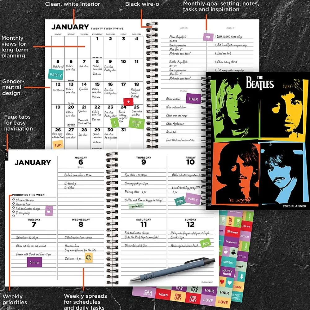 2025 Planners|TF Publishing 2025 The Beatles 6.5" x 8" Weekly & Monthly Planner, Paperboard Cover, Multicolor (25-9224)