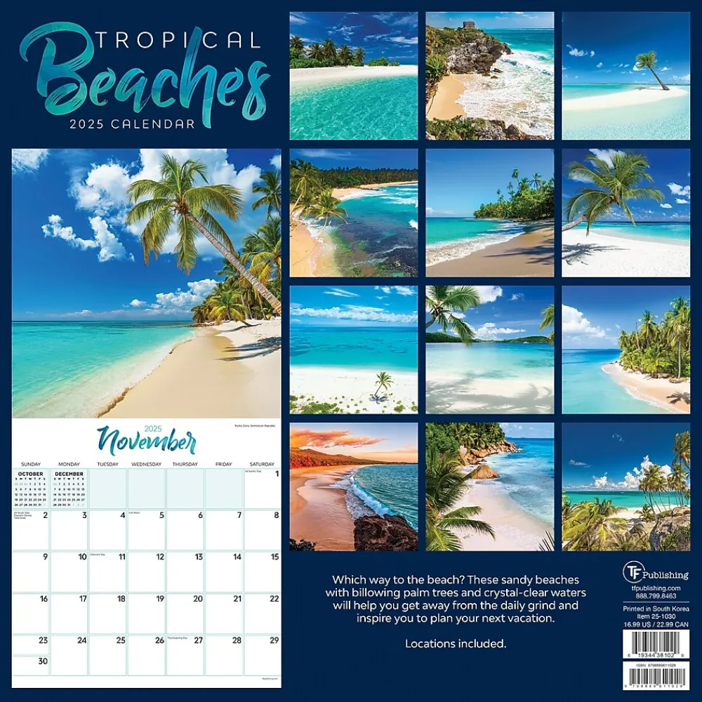 2025 Calendars|TF Publishing 2025 Tropical Beaches 12" x 12" Monthly Wall Calendar (25-1030)