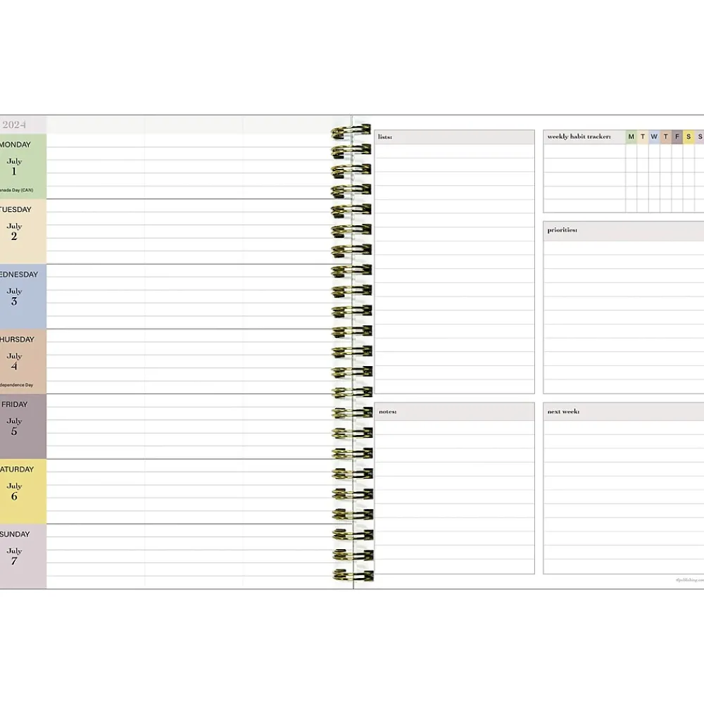 Academic Planners|TF Publishing 2024-2025 White Lotus Series Coastal Flowers 6" x 8" Academic Weekly & Monthly Planner, Paperboard Cover