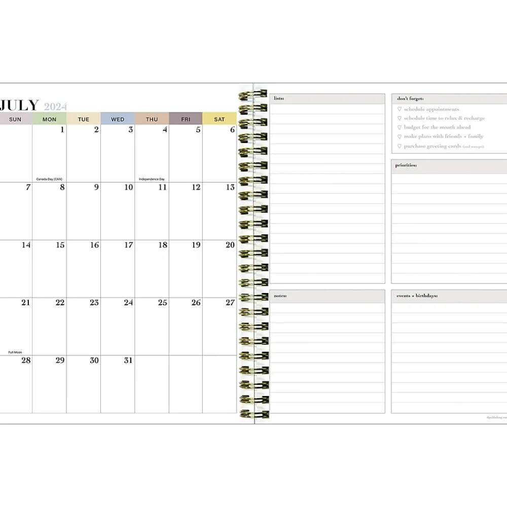 Academic Planners|TF Publishing 2024-2025 White Lotus Series Coastal Flowers 6" x 8" Academic Weekly & Monthly Planner, Paperboard Cover