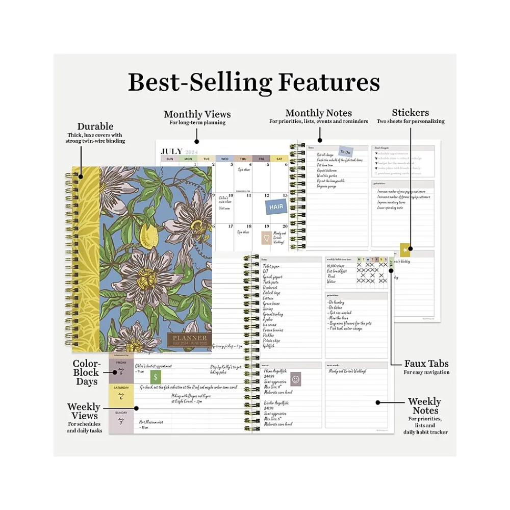 Academic Planners|TF Publishing 2024-2025 White Lotus Series Coastal Flowers 6" x 8" Academic Weekly & Monthly Planner, Paperboard Cover