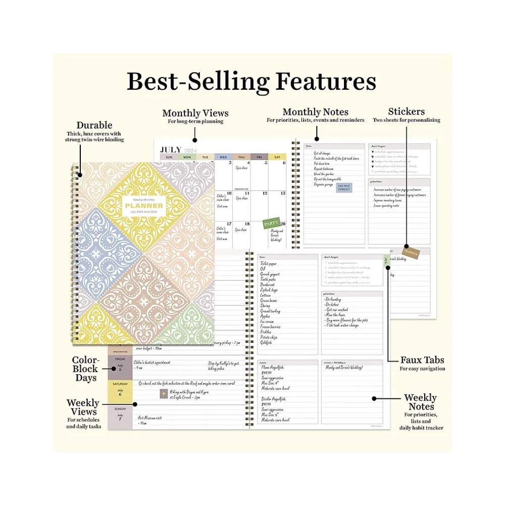 Academic Planners|TF Publishing 2024-2025 White Lotus Series Byzantine Tile 8.5" x 11" Academic Weekly & Monthly Planner, Paperboard Cover