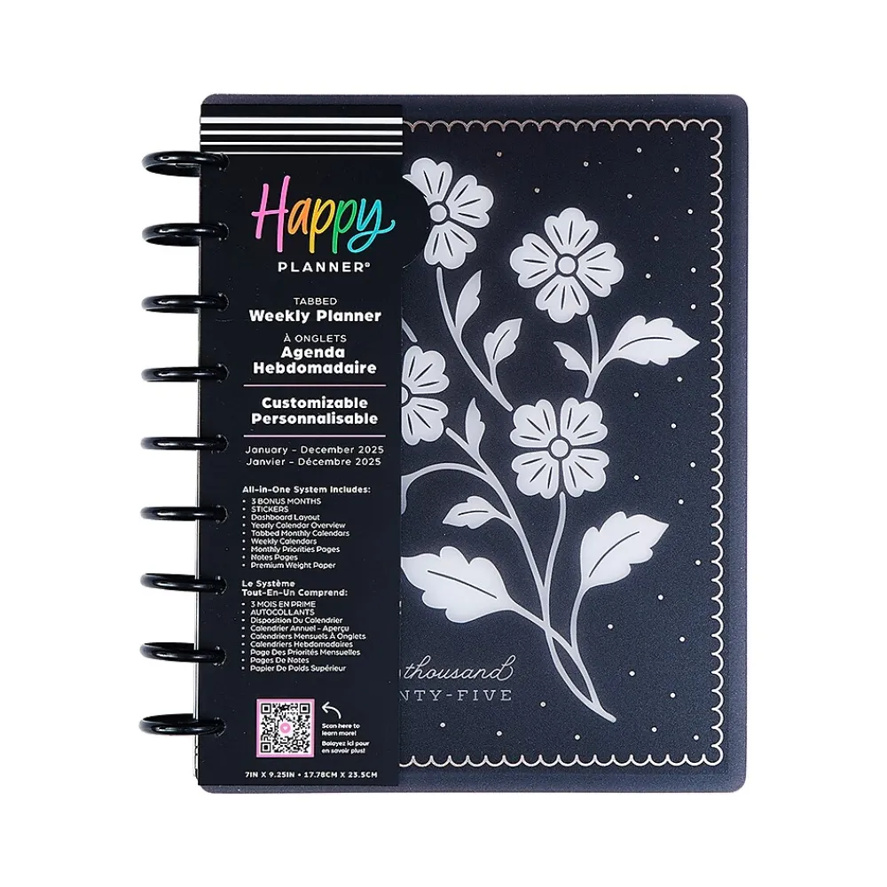 2025 Planners|The Happy Planner 2025 Ink & Ivy 7" x 9.25" Weekly & Monthly Planner, Plastic Cover, Black/White (PPCD12-566)