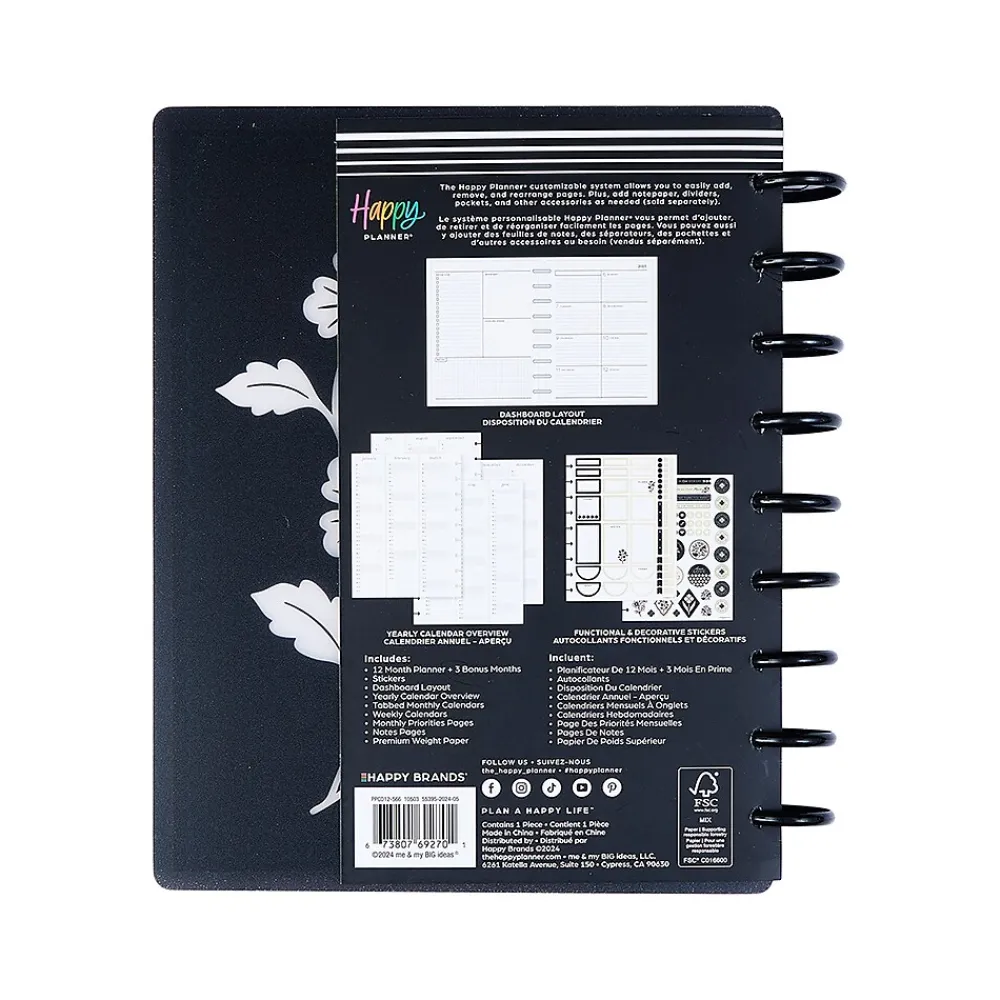 2025 Planners|The Happy Planner 2025 Ink & Ivy 7" x 9.25" Weekly & Monthly Planner, Plastic Cover, Black/White (PPCD12-566)