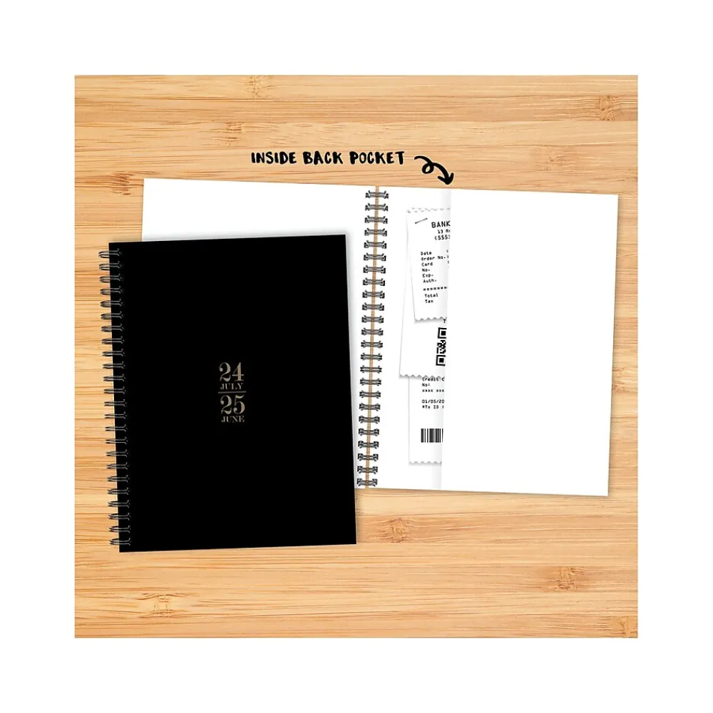 Academic Planners|Willow Creek 2024-2025 Basic Black 6.5" x 8.5" Academic Weekly & Monthly Planner, Paper Cover, Black/Brown (47729)