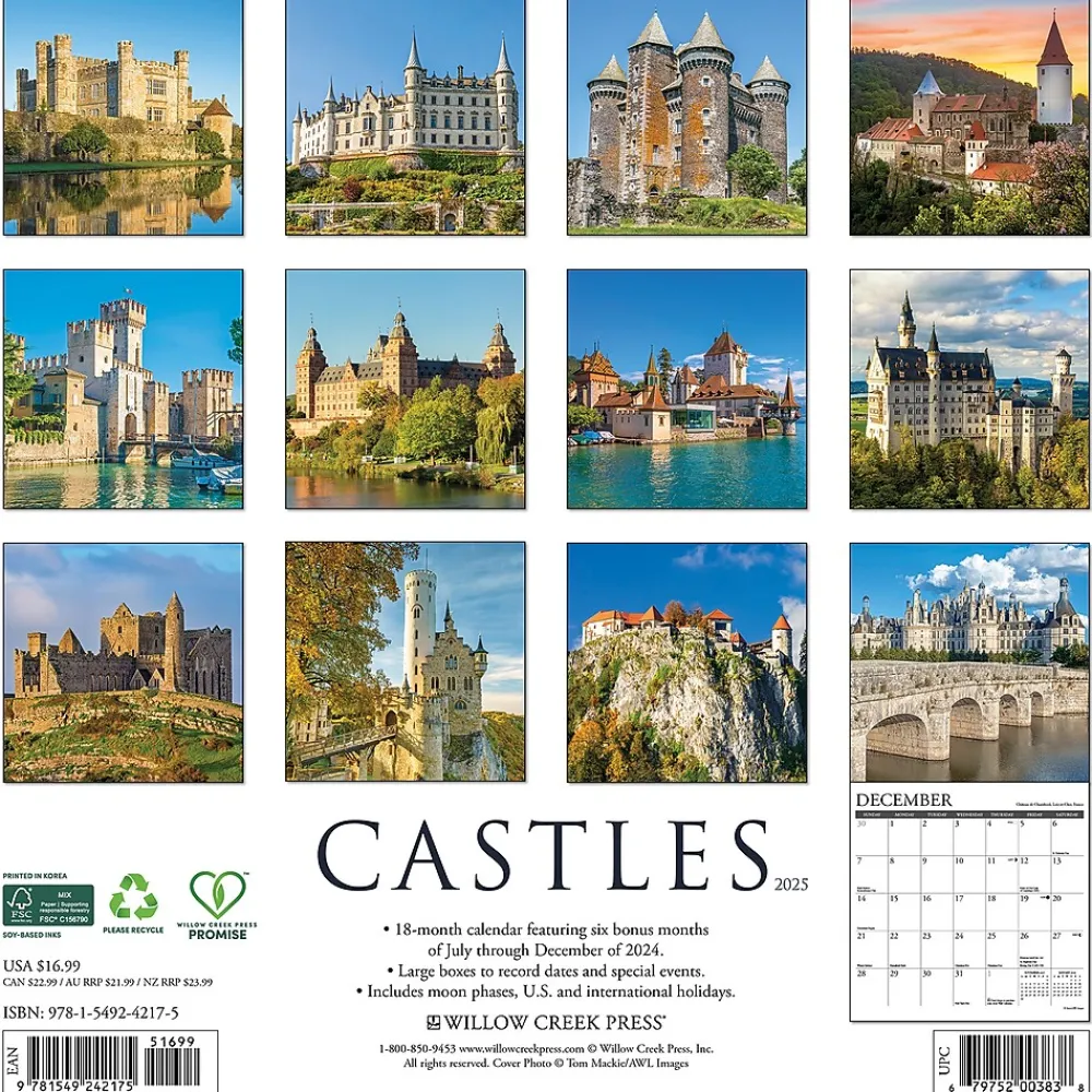 2025 Calendars|Willow Creek 2025 Castles 12" x 12" Monthly Wall Calendar (42175)