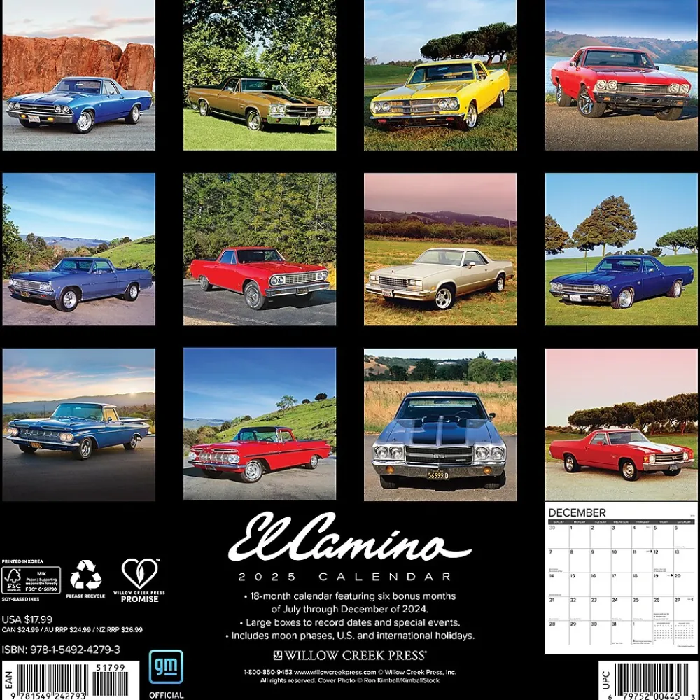 2025 Calendars|Willow Creek 2025 El Camino 12" x 12" Monthly Wall Calendar (42793)